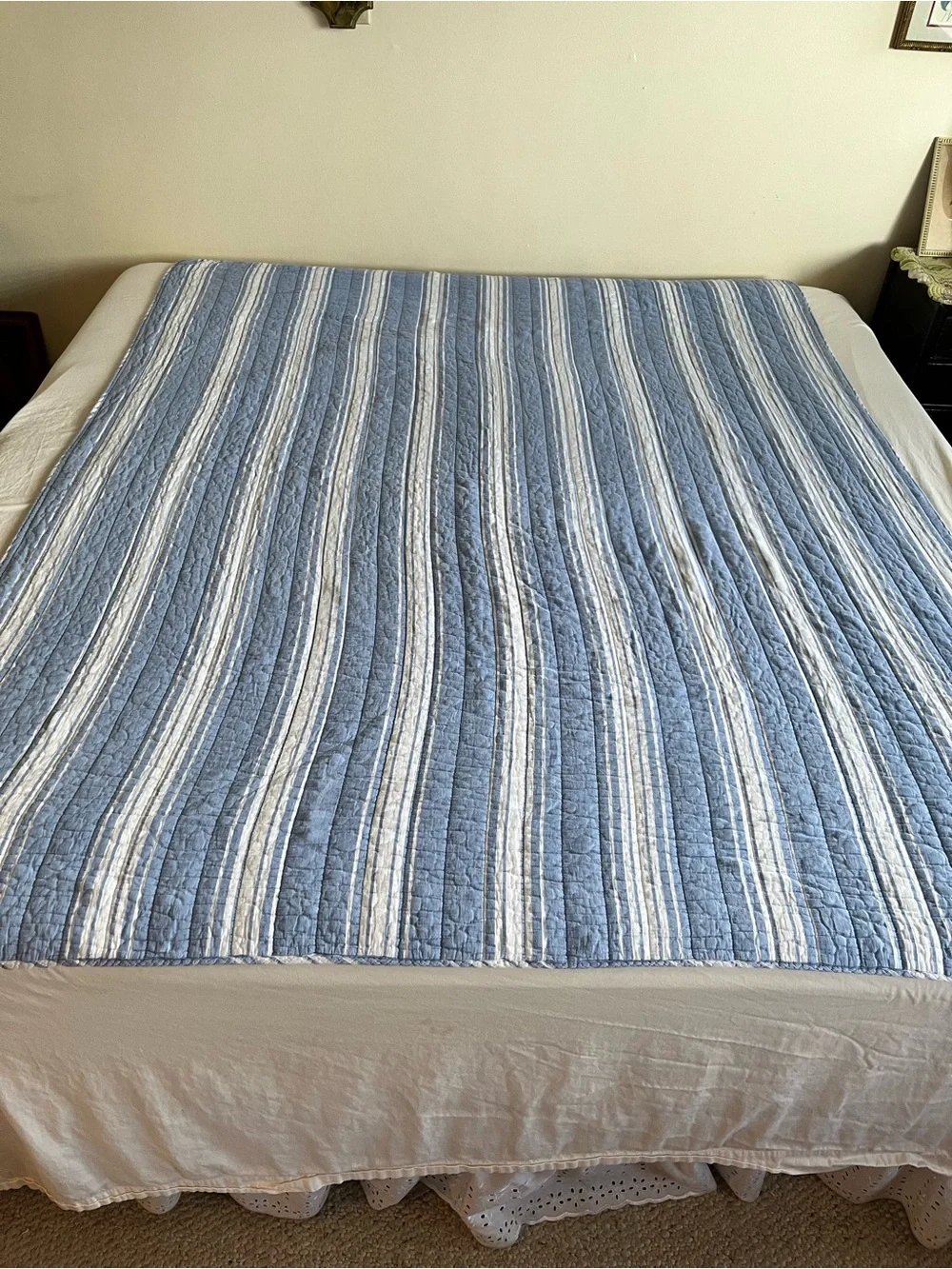 Crown & Ive Denim Blue and White Striped Comforter - Twin  74x80